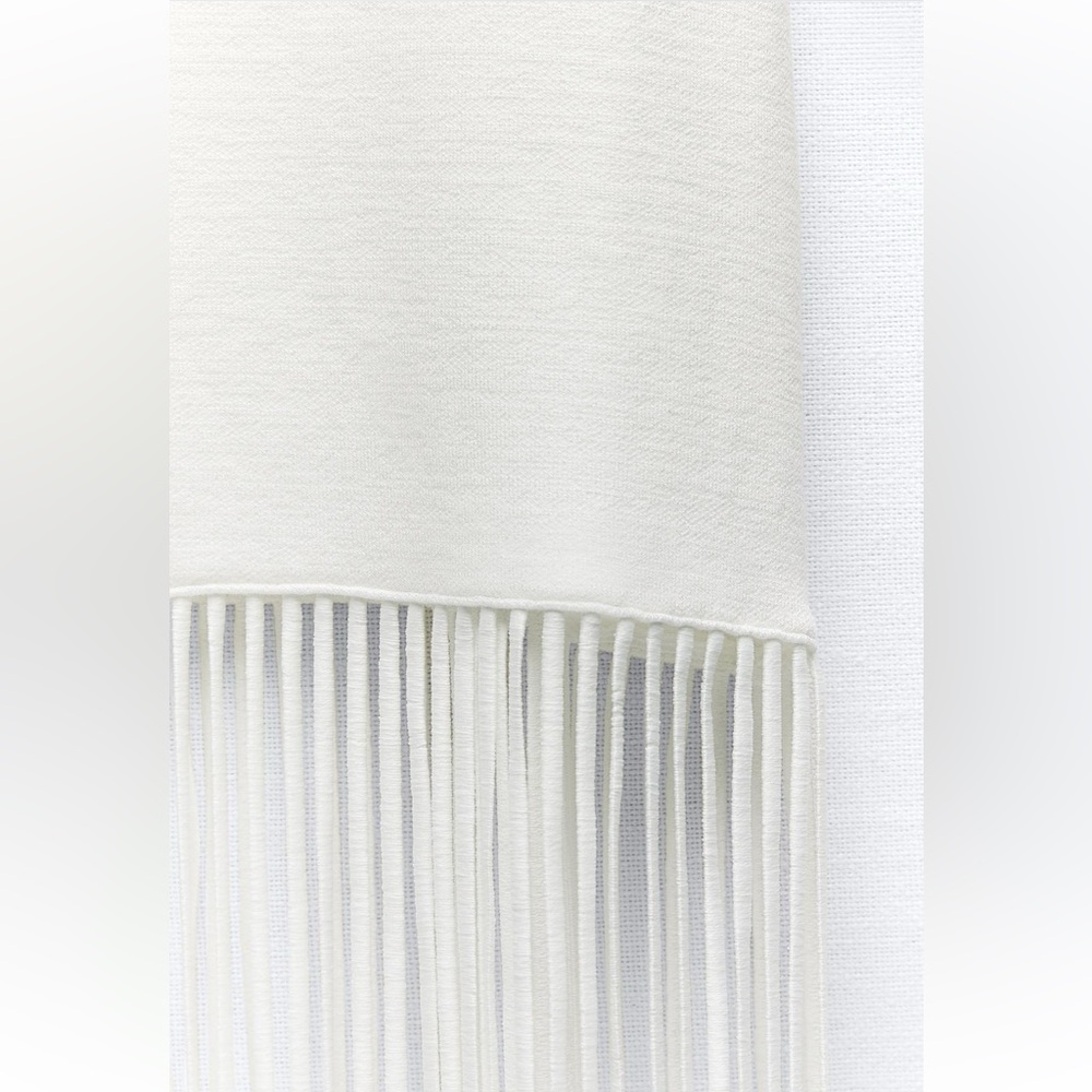 Zara Off-Shoulder Cream Fringe Long-Sleeve Dress - Picture 6 of 7